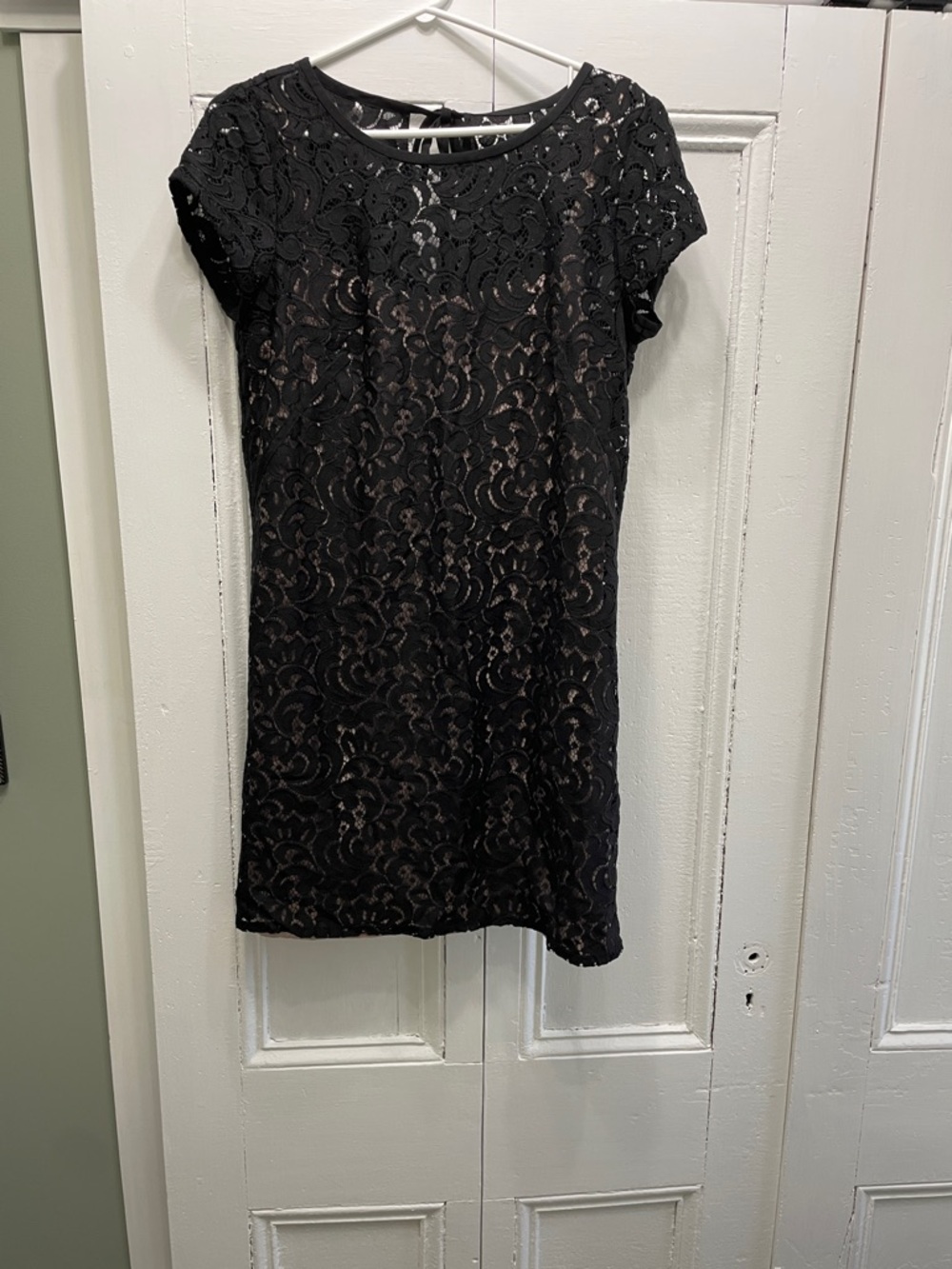 LOFT Black Lace Tie-Back Shift Dress Mini size 10 Large